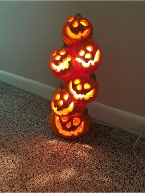 Vintage Gemmy Stacked Pumpkins Halloween Decor Foam Blow Mold Lighted Works 16”